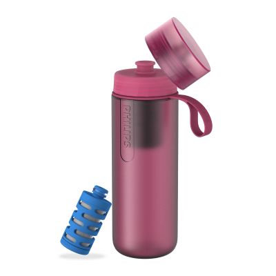 Philips Water GoZero Active BPA-Free Water Bottle with Fitness Tap Water Filter, Sport Squeeze Water Bottle, Lightweight, 24 oz with Fitness Filter, Plum