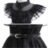 EOILFM Halloween Wednesday Addams Dress Costume Cosplay Girls Black Gothic Dress Up Outfit with Belt Party Show for Kids view 4