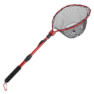 Fish Net Collapsible Fishing Net Aluminum Alloy Foldable Nylon Mesh Folding Landing Fishing Net for Fly Fishing 81cm/95cm Dip Net (Color : Telescopic Red-95cm)