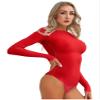 Alvivi Womens Glossy Crotchless Bodysuit Round Neck Long Sleeve Catsuit Sexy See-Through Leotard Red One Size view 3