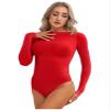 Alvivi Womens Glossy Crotchless Bodysuit Round Neck Long Sleeve Catsuit Sexy See-Through Leotard Red One Size view 4