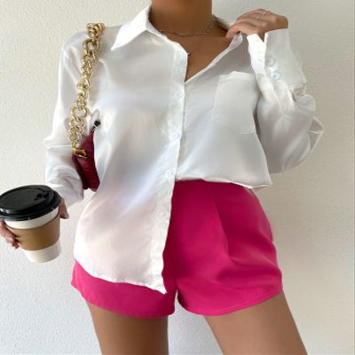 AKIOLOAS Women's Shorts High Waist Plicated Detail Shorts Women's Shorts Shorts for Women (Color : Hot Pink, Size : Large)
