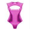 ACSUSS Womens Shiny Leather Cutout Open Bust Sleeveless Gymnastic Dance Leotard Bodysuit Clubwear Hot Pink Medium view 1