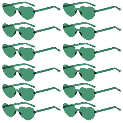 Colrea 12 Pairs Heart Sunglasses for Women Men, Trendy Heart Shaped Rimless Transparent Sunglasses, Colorful Frameeless Glasses, Bachelorette Party Favors
