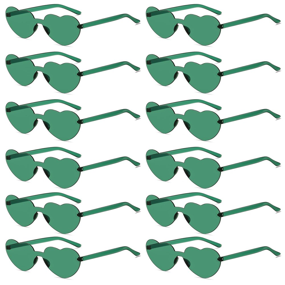 Colrea 12 Pairs Heart Sunglasses for Women Men, Trendy Heart Shaped Rimless Transparent Sunglasses, Colorful Frameeless Glasses, Bachelorette Party Favors