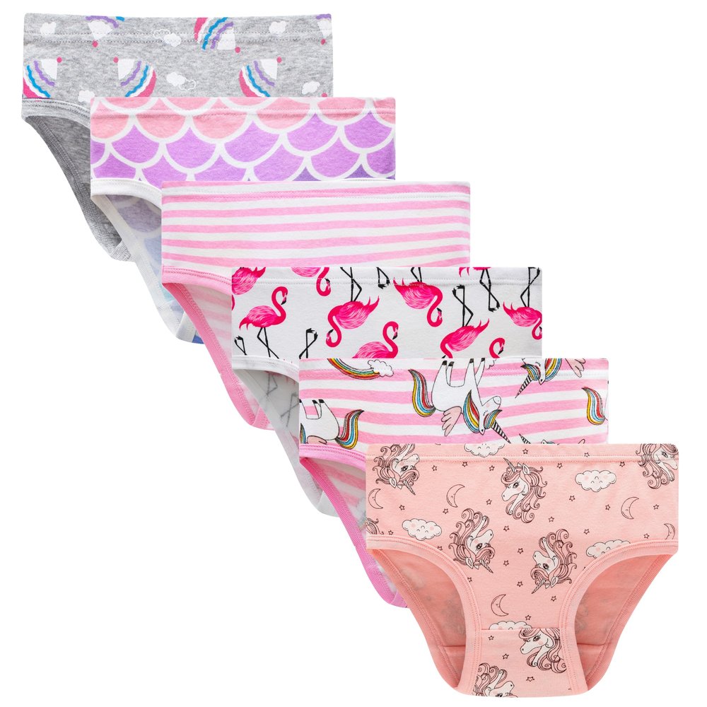 Cadidi Dinos Girls' Underware Cotton Panties Flamingo Baby Toddler Soft Underwears Kids Briefs (Pack of 6) Size 8