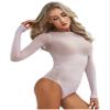 Alvivi Womens Glossy Crotchless Bodysuit Round Neck Long Sleeve Catsuit Sexy See-Through Leotard Purple One Size view 1