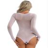 Alvivi Womens Glossy Crotchless Bodysuit Round Neck Long Sleeve Catsuit Sexy See-Through Leotard Purple One Size view 2