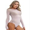 Alvivi Womens Glossy Crotchless Bodysuit Round Neck Long Sleeve Catsuit Sexy See-Through Leotard Purple One Size view 3