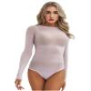 Alvivi Womens Glossy Crotchless Bodysuit Round Neck Long Sleeve Catsuit Sexy See-Through Leotard Purple One Size view 4