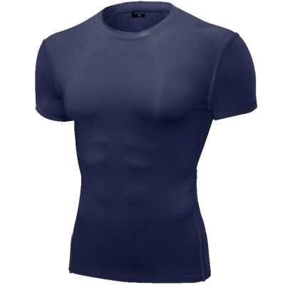 SPVISE Navy Gym Compression Shirts Men Short Sleeve Cool Dry Athletic Workout Shirt Sport Baselayer Undershirt Gear Shirt