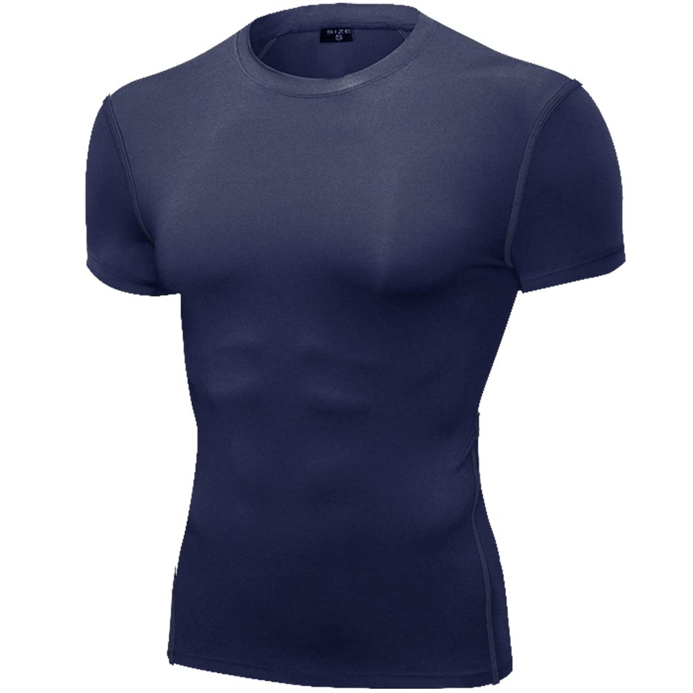 SPVISE Navy Gym Compression Shirts Men Short Sleeve Cool Dry Athletic Workout Shirt Sport Baselayer Undershirt Gear Shirt