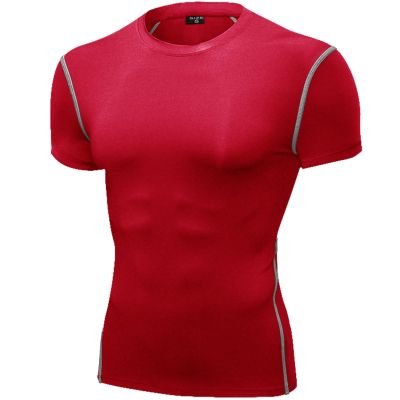 SPVISE Red Compression Muscle Shirts for Men Dry Fit Workout Short Sleeve T-Shirts Athletic Undershirts for Running Yoga Gym