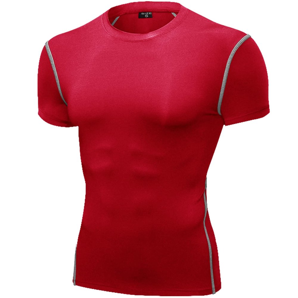SPVISE Red Compression Muscle Shirts for Men Dry Fit Workout Short Sleeve T-Shirts Athletic Undershirts for Running Yoga Gym