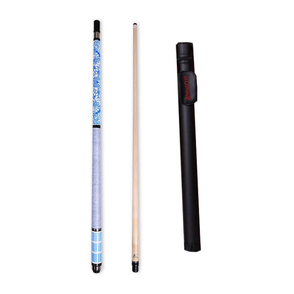 DFT Blue and White Porcelain, Pool Cue Set, Digital Technology Logo, Hard Maple Forearm, Irish Thread Rear Grip, Tiger Leather Head(Size:11.75MM)