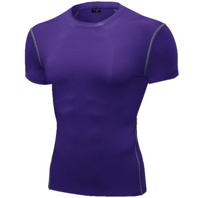 SPVISE Purple Men's Compression Shirts Short Sleeve Cool Dry Athletic Workout Shirts Sports Baselayer Undershirts Gym Shirt