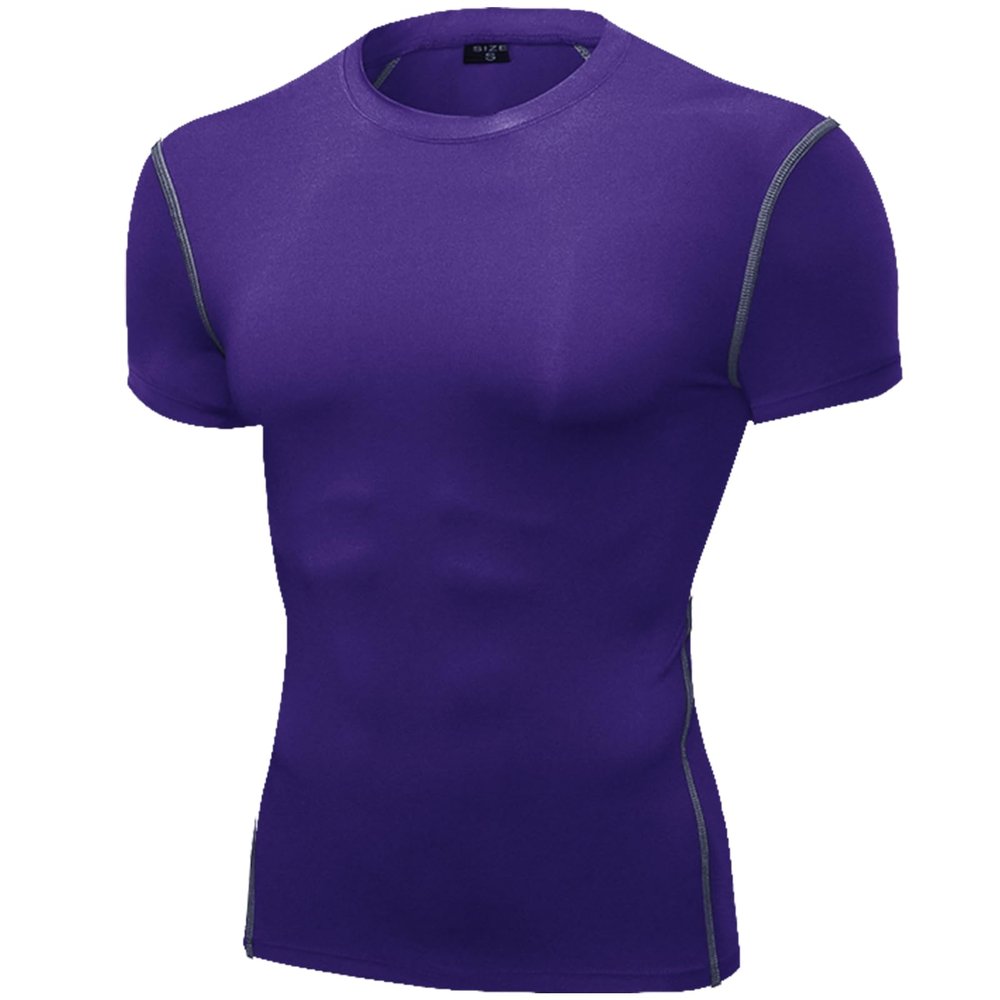 SPVISE Purple Men's Compression Shirts Short Sleeve Cool Dry Athletic Workout Shirts Sports Baselayer Undershirts Gym Shirt