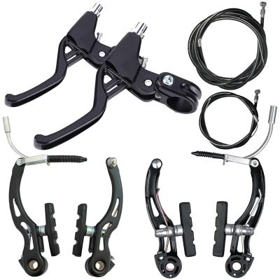 Lomodo 6 Pieces Bicycle Brake Accessories Including 2 Pack Aluminium Alloy Brake Levers (2.2 cm in Diameter) and 2 Pair V Brake Set and 2 Pack Brake Wire for Mountain/Road/MTB Bike(Black)