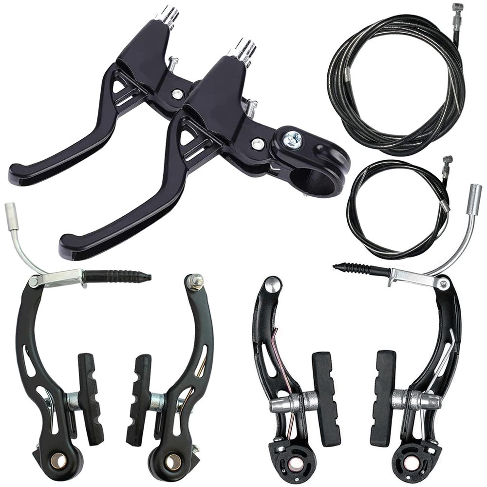 Lomodo 6 Pieces Bicycle Brake Accessories Including 2 Pack Aluminium Alloy Brake Levers (2.2 cm in Diameter) and 2 Pair V Brake Set and 2 Pack Brake Wire for Mountain/Road/MTB Bike(Black)
