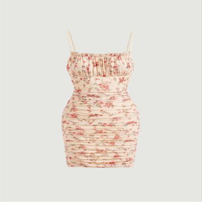 2023 Women's Dresses Ditsy Floral Print Ruched Bust Ruched Bodycon Dress Women's Dresses (Color : Multicolor, Size : Medium)