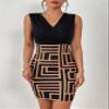 2023 Women's Dresses Geo Print Surplice Neck Bodycon Dress Women's Dresses (Color : Multicolor, Size : Small) view 4