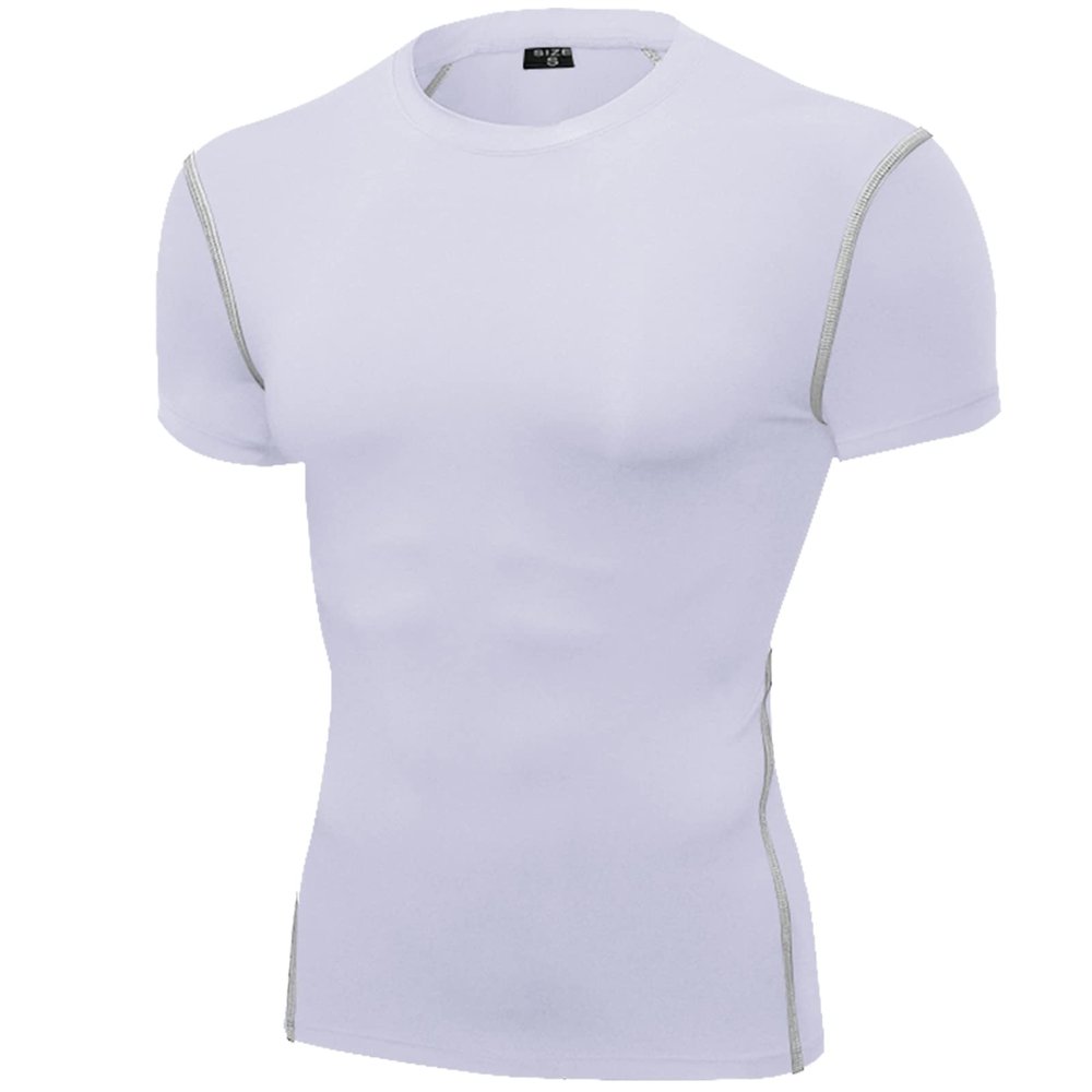 SPVISE White Compression Shirts for Men Short Sleeve Cool Dry Workout Running Gym Shirts Tops Sports Base Layer Undershirts