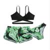 iiniim Girls 3 Piece Swimsuit Leaf Printed Bathing Suit Crop Top Bikini Bottom Criss Cross Swimwear Green 10-11 Years view 1
