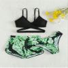 iiniim Girls 3 Piece Swimsuit Leaf Printed Bathing Suit Crop Top Bikini Bottom Criss Cross Swimwear Green 10-11 Years view 2