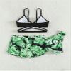 iiniim Girls 3 Piece Swimsuit Leaf Printed Bathing Suit Crop Top Bikini Bottom Criss Cross Swimwear Green 10-11 Years view 3