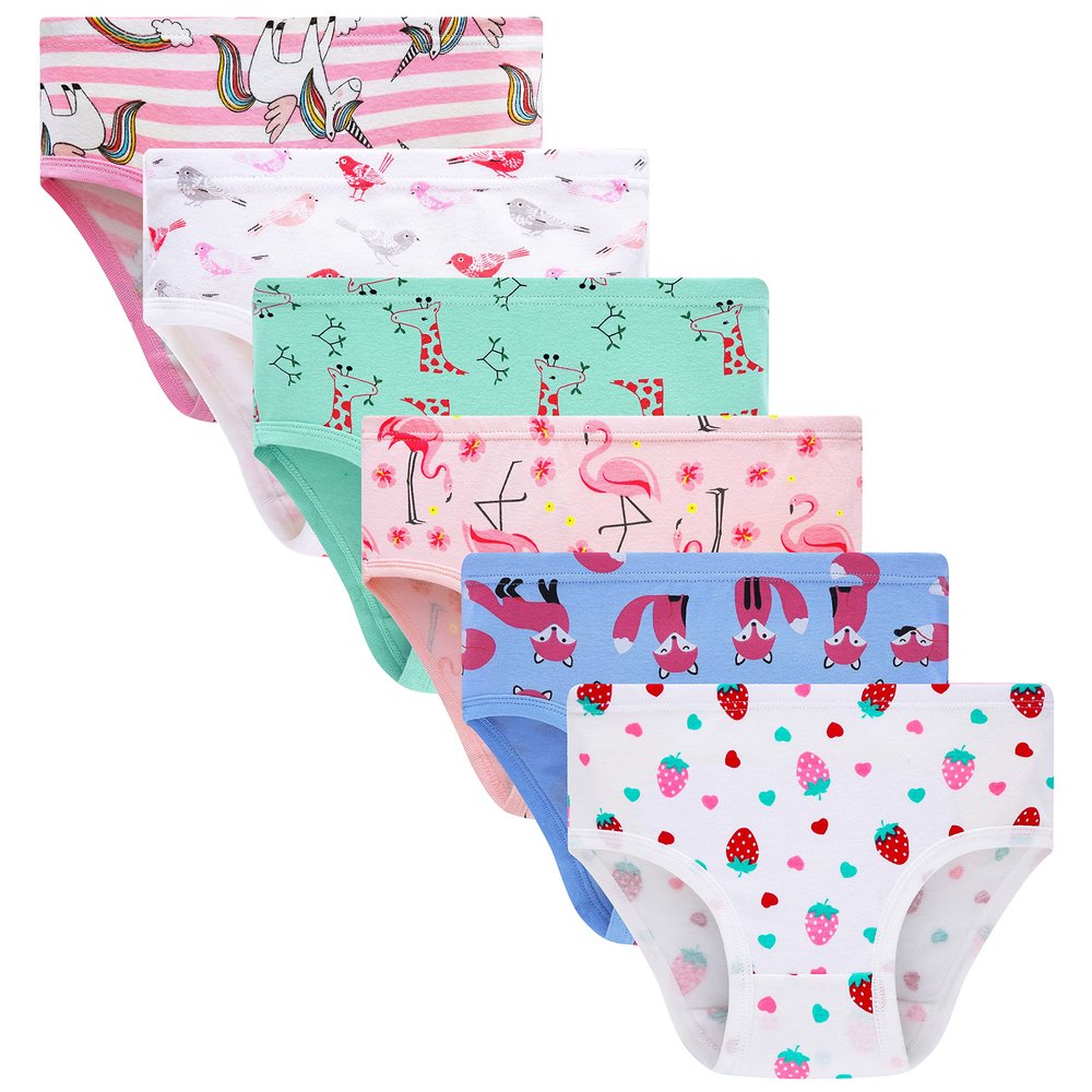Cadidi Dinos Kids Toddler Panties Little Girls Assorted Underwear Rainbow Strawberry (Pack of 6) Size 12