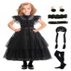 EOILFM Halloween Wednesday Addams Family Dress Costume Cosplay Girls Black Gothic Dress Up Outfit with Belt Party Show for Kids view 1