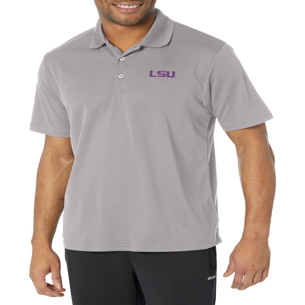 Vantage Apparel Men's Collegiate Polyester Mesh Team Icon Polo, LSU Tigers, Gray, Medium