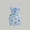 2023 Women's Dresses Allover Floral Print Contrast Lace Cami Dress Women's Dresses (Color : Blue and White, Size : X-Small) view 1