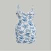 2023 Women's Dresses Allover Floral Print Contrast Lace Cami Dress Women's Dresses (Color : Blue and White, Size : X-Small) view 2