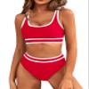 BMJL Women's High Waisted Bikini Sets Sporty Two Piece Swimsuits Color Block Cheeky High Cut Bathing Suits(M,Red) view 1