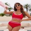 BMJL Women's High Waisted Bikini Sets Sporty Two Piece Swimsuits Color Block Cheeky High Cut Bathing Suits(M,Red) view 3