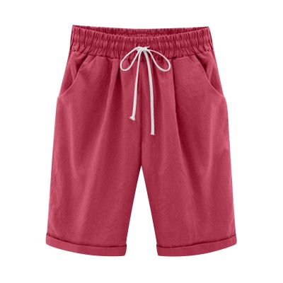 XUETON Casual Shorts for Women Loose Fit Bermuda Knee Length Shorts Jersey Walking Shorts Athletic Yoga Workout Lounge Shorts with Pockets(Red,Small)