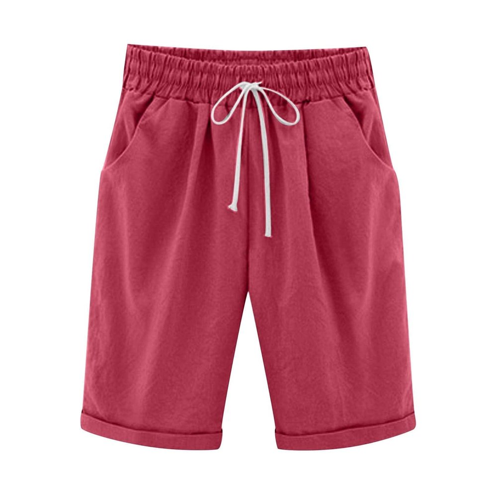 XUETON Casual Shorts for Women Loose Fit Bermuda Knee Length Shorts Jersey Walking Shorts Athletic Yoga Workout Lounge Shorts with Pockets(Red,Small)