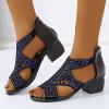 Strappy Sandals for Women Heel,Sandals for Women Dressy Summer,Open Toe Strappy Caged Roman Shoes Chunky Low Heels Rhinestone Sandals Comfortable Non Slip Back Zipper Dance Sandals view 1