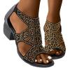 Strappy Sandals for Women Heel,Sandals for Women Dressy Summer,Open Toe Strappy Caged Roman Shoes Chunky Low Heels Rhinestone Sandals Comfortable Non Slip Back Zipper Dance Sandals view 3