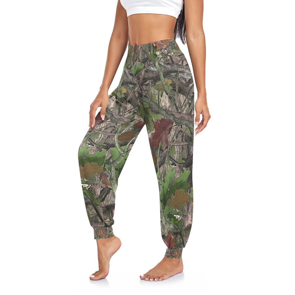 Aflyko Women Dance Pants Forest Camo Leaves Boho Trousers Yoga Hip Hop Loose Fit Sweatpants Breathable Lounge Workout Harem Pants, M