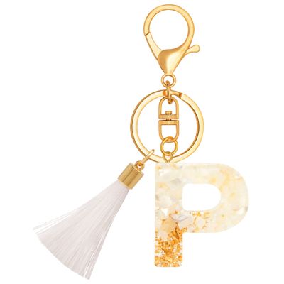 TTYY Initial Letter Keychain for Women Birthday gift To Little Girls Tassel Butterfly Pendant Key Ring for Backpack (White crystal LetterP)