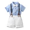 ALINTU Toddler Boy Dress Clothes, Short Sleeve Shirts + Suspenders Shorts with Bow Tie Gentleman Outfit, White, 4-5T view 1