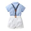 ALINTU Toddler Boy Dress Clothes, Short Sleeve Shirts + Suspenders Shorts with Bow Tie Gentleman Outfit, White, 4-5T view 2