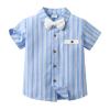 ALINTU Toddler Boy Dress Clothes, Short Sleeve Shirts + Suspenders Shorts with Bow Tie Gentleman Outfit, White, 4-5T view 3