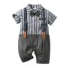 ALINTU Infant Boy Gentleman Dress Clothes, Short Sleeve Onesie with Bow Tie Romper Jumpsuit, Dark Grey, 3-6 Months