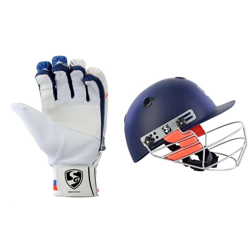 Cricket Combo Set for SG Optipro Cricket Helmet Medium Size with SG Ecolite RH Batting Gloves, Adult
