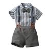 ALINTU Boy Dress Clothes, Short Sleeve Shirts + Suspenders Shorts with Bow Tie Gentleman Outfit, Dark Grey, 5-6 Years view 1