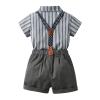ALINTU Boy Dress Clothes, Short Sleeve Shirts + Suspenders Shorts with Bow Tie Gentleman Outfit, Dark Grey, 5-6 Years view 2