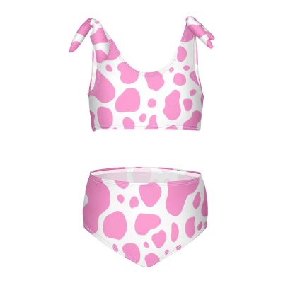 Aflyko Girls' Swimwear Pink Cow Print Cute 2-Piece Bikini Set Summer Swimsuit Holiday Bathing Suit Pool Party Beachwear Water Sport Tankini Set 5-6T